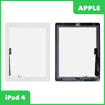 Тачскрин (сенсорное стекло) для планшета Apple iPad 4 (A1458, A1459, A1460) с кнопкой Home, белый, класс ААА, 9.7