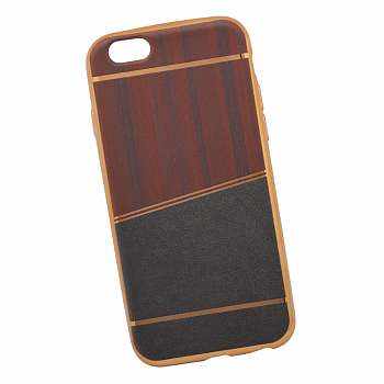 Силиконовая крышка "LP" для iPhone 6, 6s (коричневая и темно-серая кожа/золотая рамка/европакет)